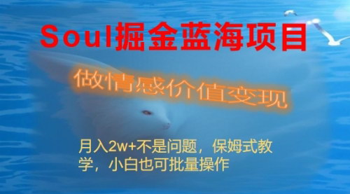 【Soul掘金蓝海项目】情感价值变现，月入2万+，小白也能轻松操作！