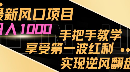 【2024最新风口项目】日入过千，抓住机遇，享受第一波红利，实现逆风翻盘！