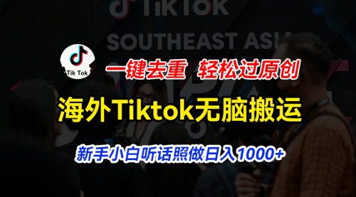 [支持免费下载]海外Tiktok短视频搬运变现课：一键去重，轻松过原创，日入1000+