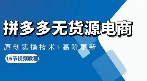 [支持免费下载]【2024年拼多多无货源电商攻略】16节视频教程，从货源选择到店铺运营全解析