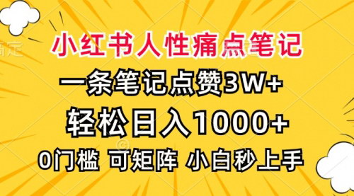 [支持免费下载]【小红书人性痛点笔记：点赞3W+，日入1000+，小白秒上手】