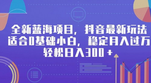 [支持免费下载]【抖音蓝海项目攻略】0基础小白月入过万，最新玩法轻松日入300+