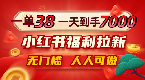 [支持免费下载]【2024年小红书福利拉新：一单38元，日赚7000+的0门槛项目】