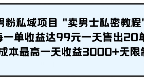[支持免费下载]【男粉私域项目】"卖男士私密教程"每一单收益达99元，一天售出20单