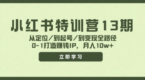[支持免费下载]《小红书特训营13期：从定位到变现，0-1打造赚钱IP，月入10w+》