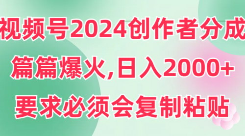 [支持免费下载]【视频号2024分成攻略】复制粘贴就能爆火，轻松实现日入2000+