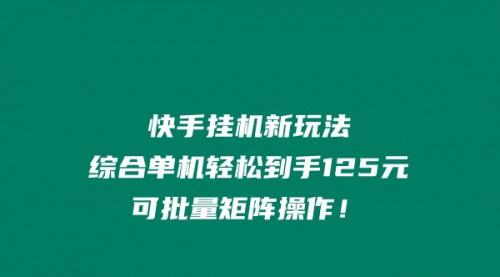 [支持免费下载]【快手挂机赚钱攻略】单机日入125元，批量操作实现高额收益