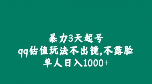 [支持免费下载]全新暴力3天起号QQ估值玩法：不出镜，不露脸，单人日入1000+的实战攻略