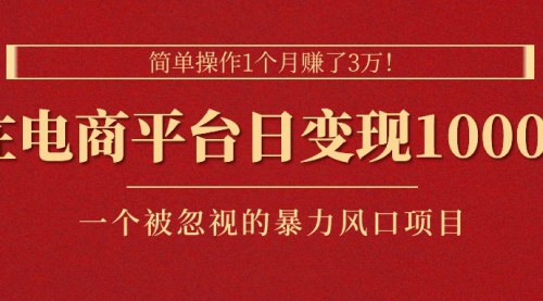 [支持免费下载]【电商日入1000+项目指南】小白也能月赚3万的暴力风口项目