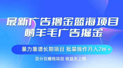 [支持免费下载]【广告撸金蓝海项目】薅羊毛广告掘金，长期项目批量操作月入2W＋
