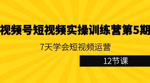 [支持免费下载]【视频号短视频实操训练营第5期：掌握短视频运营，7天打造爆款内容】