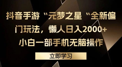 [支持免费下载]抖音手游“元梦之星”新玩法：懒人日入2000+，小白也可轻松上手