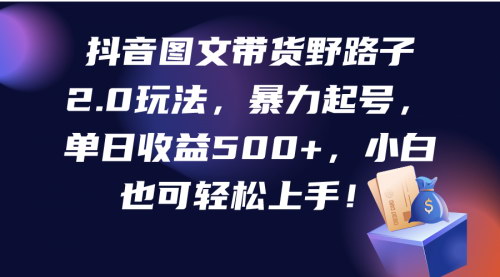 [支持免费下载]【抖音图文带货野路子2.0】暴力起号，单日收益500+，小白轻松上手