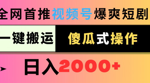 [支持免费下载]视频号短剧推广：一键搬运，傻瓜式操作，日入2000+的秘诀
