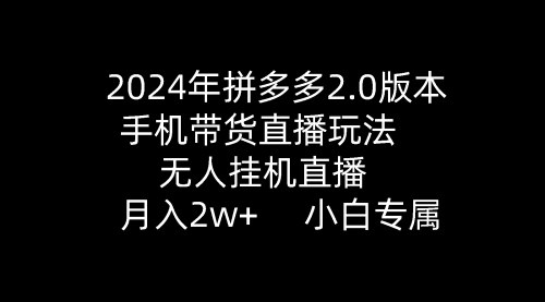 [支持免费下载]【拼多多2.0版直播带货】无人挂机直播，月入2W+，小白也能轻松操作