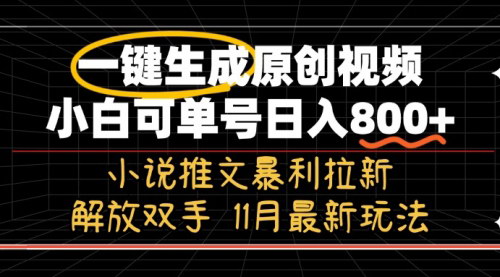 [支持免费下载]【抖音小说推文变现】11月最新玩法，一键生成原创视频，轻松引流变现