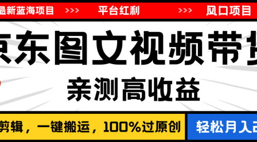 [支持免费下载]【京东图文视频带货】最新蓝海项目，轻松实现月入过万