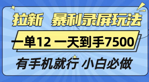 [支持免费下载]《拉新暴利录屏玩法：一单12块，一天到手7500，轻松月赚五位数》