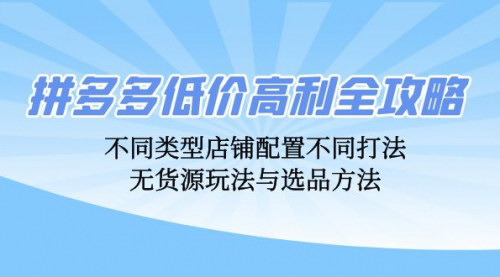 [支持免费下载]【2024年拼多多低价高利全攻略：不同类型店铺配置不同打法，无货源玩法与选品方法】