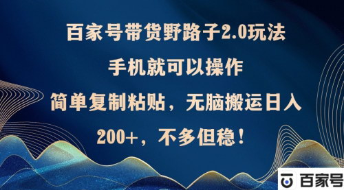 [支持免费下载]【2024年百家号带货野路子2.0玩法：手机操作，轻松实现收益】