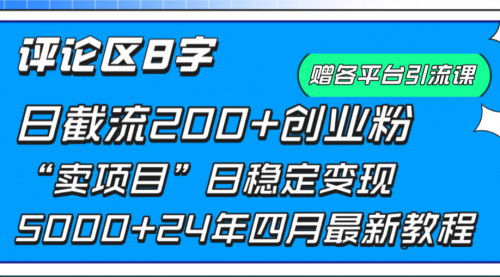 [支持免费下载]【抖音评论区截流】24年最新方法，日载流200+创业粉，日稳定变现5000+！