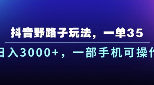 [支持免费下载]【抖音野路子玩法】一单35，日入3000+，一部手机可操作