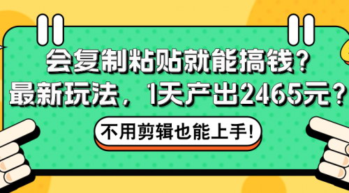 [支持免费下载]【2024年复制粘贴赚钱攻略：1天产出2465元，无需剪辑轻松上手】