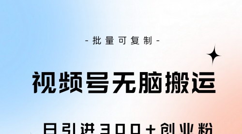[支持免费下载]【视频号搬运引流攻略】日引300+创业粉，月入1W+可复制操作