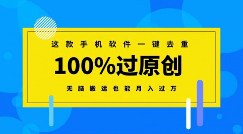 [支持免费下载]《手机软件一键去重，100%过原创，无脑搬运也能月入过万》