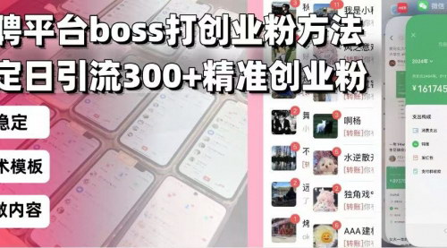 [支持免费下载]【招聘平台引流秘籍】轻松复制粘贴，日引400+创业粉，月赚过万！