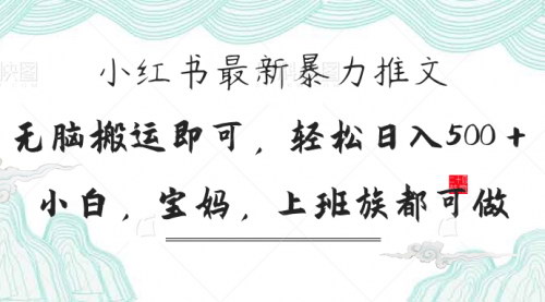 [支持免费下载]小红书暴力推文：小白宝妈日入300+的副业首选
