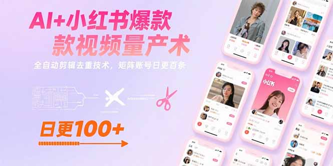 [支持免费下载]AI+小红书爆款视频量产术：全自动剪辑去重，日更百条不封号