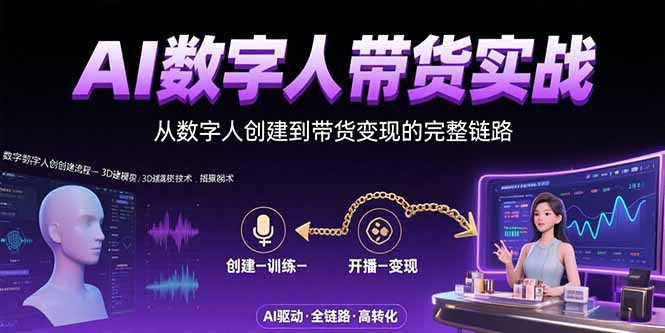 [支持免费下载]AI数字人带货实战：零基础到变现，掌握完整运营链路