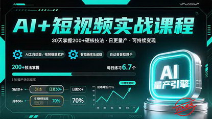 [支持免费下载]AI+短视频实战课程：30天掌握200+硬核技法，实现日更量产可持续变现