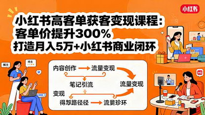 [支持免费下载]小红书高客单获客变现课程：客单价提升300%，打造月入10万+小红书商业闭环