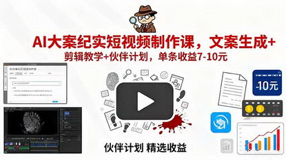 [支持免费下载]AI大案纪实短视频制作课：文案生成+剪辑教学+伙伴计划，单条收益7-10元