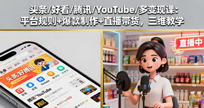 [支持免费下载]2025年头条/好看/腾讯/YouTube多平台变现课：平台规则+爆款制作+直播带货，三维教学