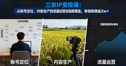 [支持免费下载]三农IP变现课：全链路覆盖账号定位、内容生产与流量运营，单视频佣金2w+