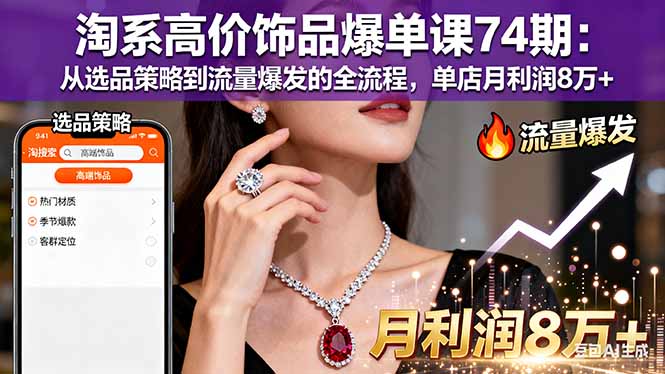 [支持免费下载]淘系高价饰品爆单课74期：从选品策略到流量爆发，单店月利润8万+
