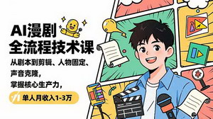 [支持免费下载]AI漫剧全流程技术课：从剧本到剪辑，掌握核心生产力，单人月入1-3万