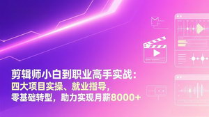 [支持免费下载]剪辑小白到职业高手实战课：四大项目实操+就业指导，零基础转型月薪8000+