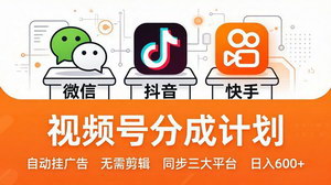 [支持免费下载]视频号分成计划实操课自动挂广告+多平台同步单号日入600+人人可做副业