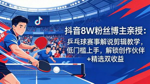 [支持免费下载]抖音乒乓球赛事解说剪辑课 8万博主亲授零基础起号双收益变现教程